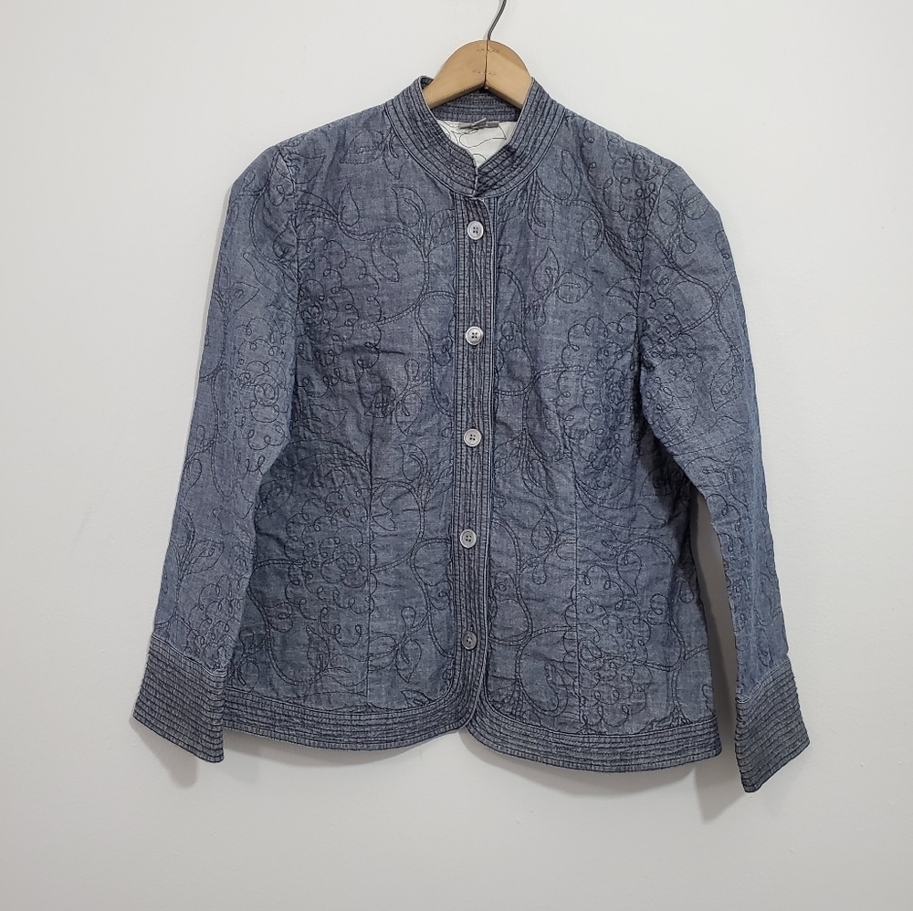 J. Jill Floral Stitched Chambray Jacket